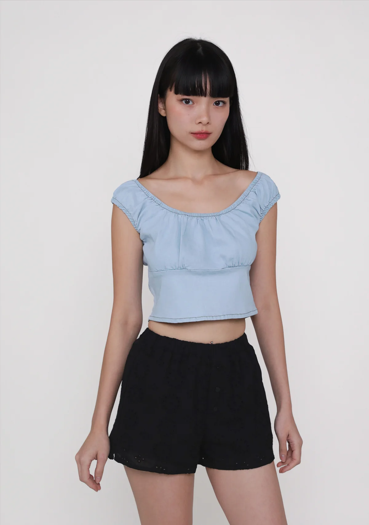 Keidi Ruched Denim Top - Image 9