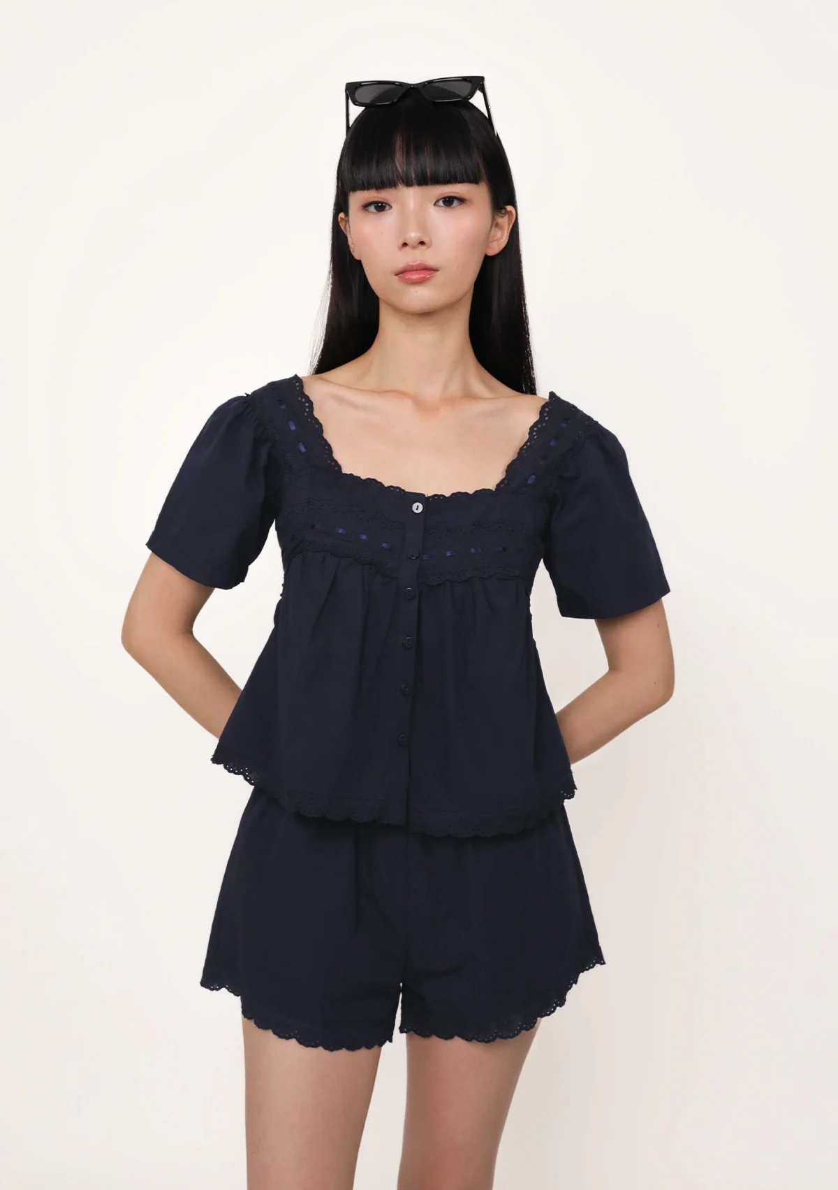 Savina Lace Trim Shorts (Ribbon Embroidery) - Image 3
