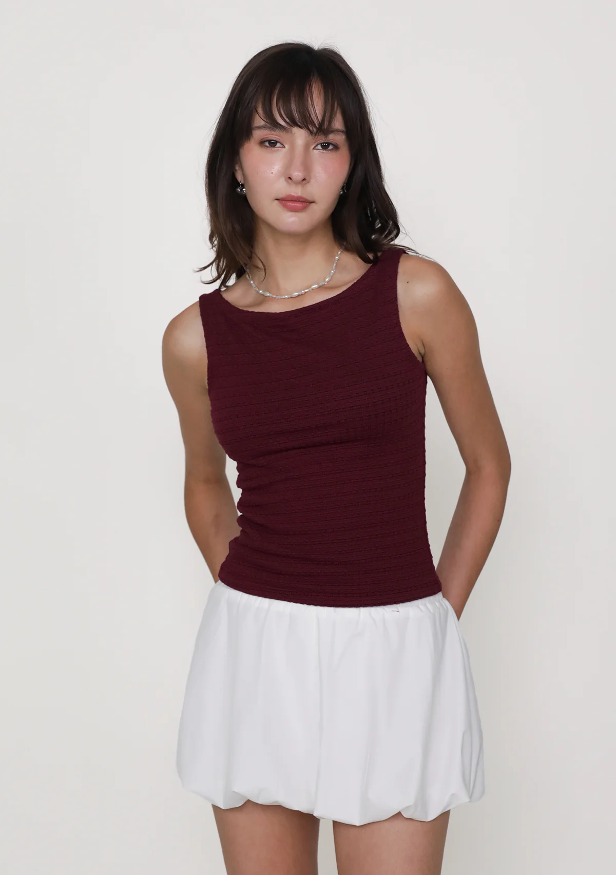 Shayna Textured Boat Neck Padded Top - Image 13
