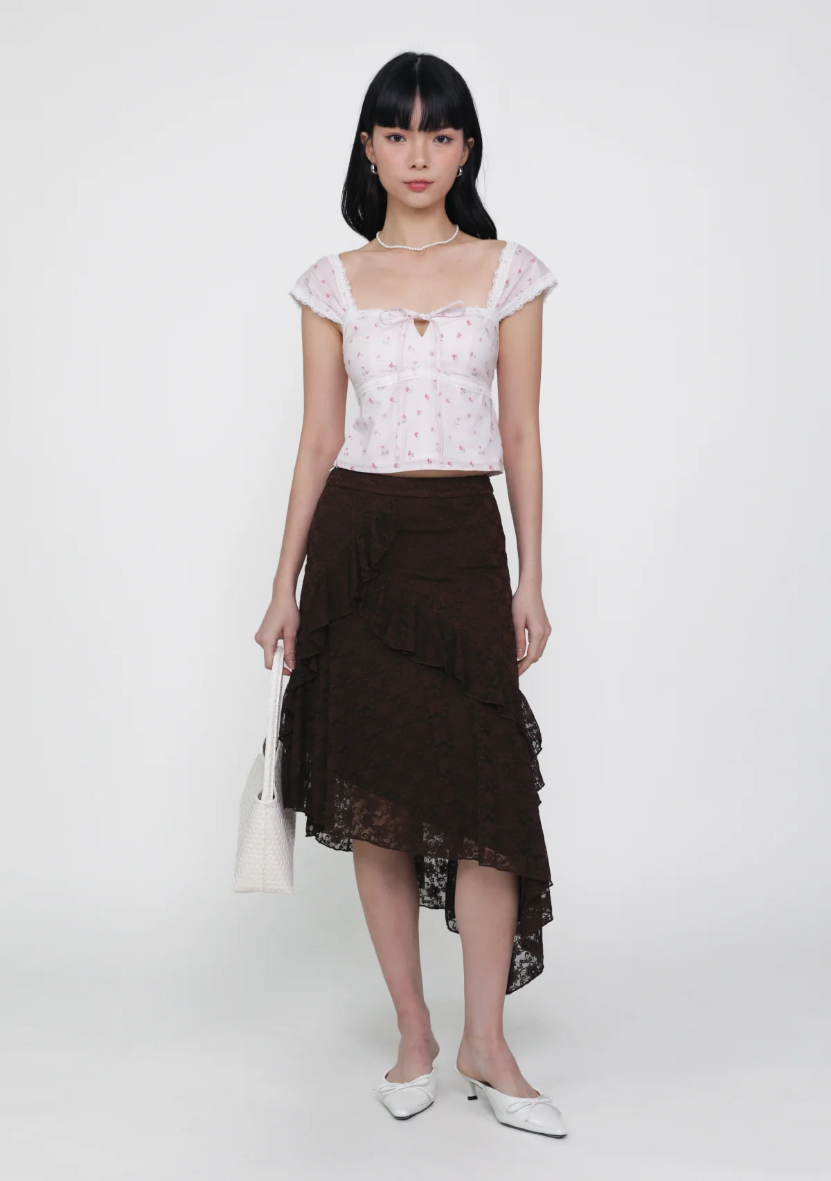 Solène Lace Frills Midi Skirt - Image 2