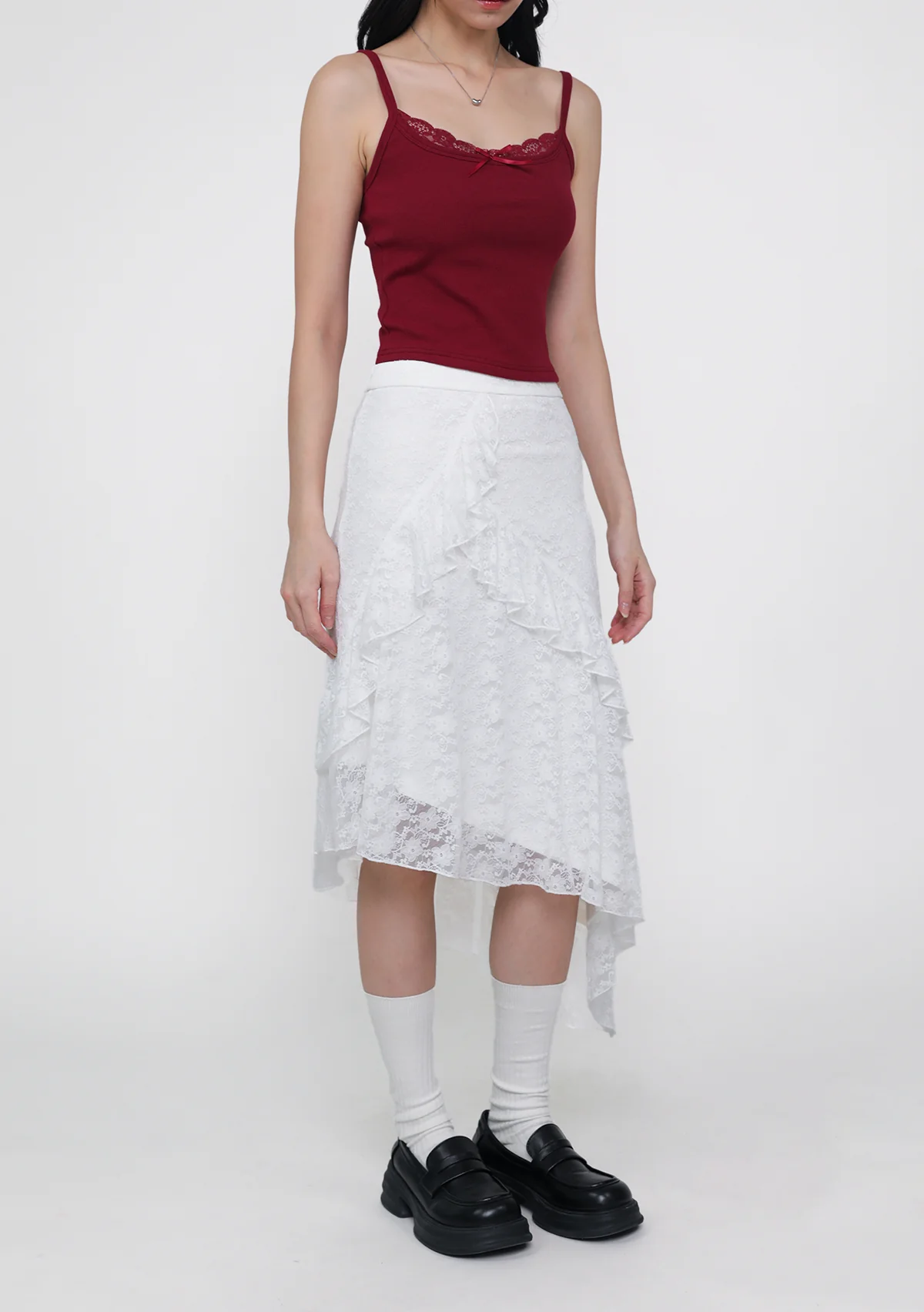Solène Lace Frills Midi Skirt - Image 3