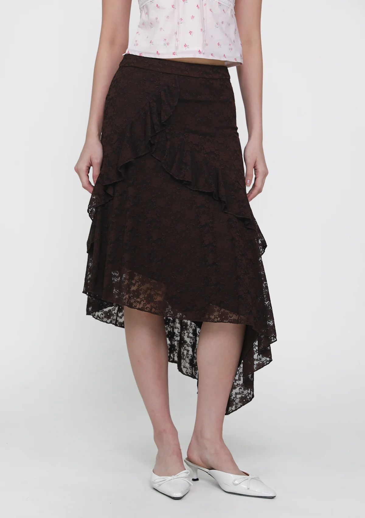 Solène Lace Frills Midi Skirt - Image 9