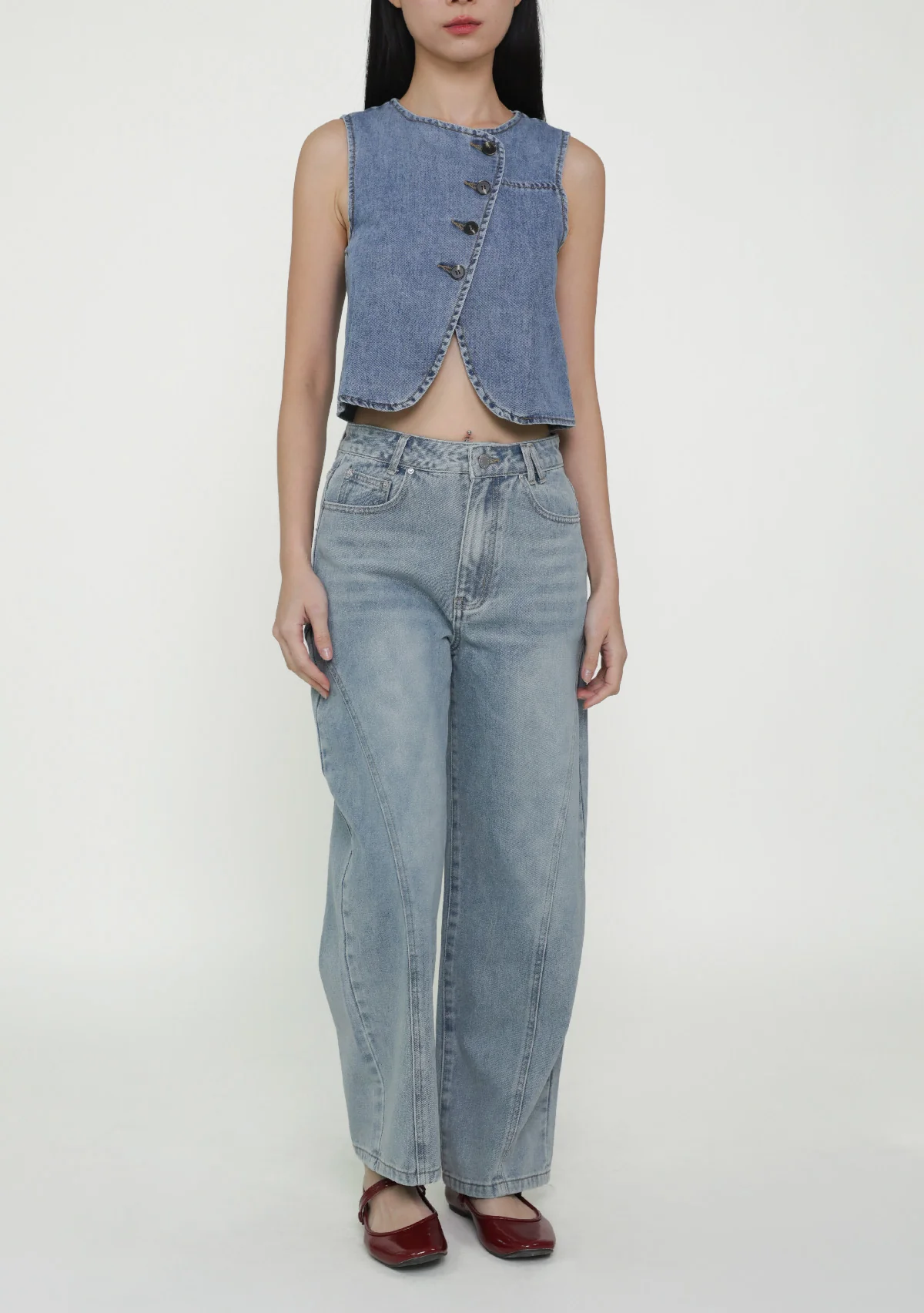 Brandon Topstitch Barrel Denim Jeans - Image 12