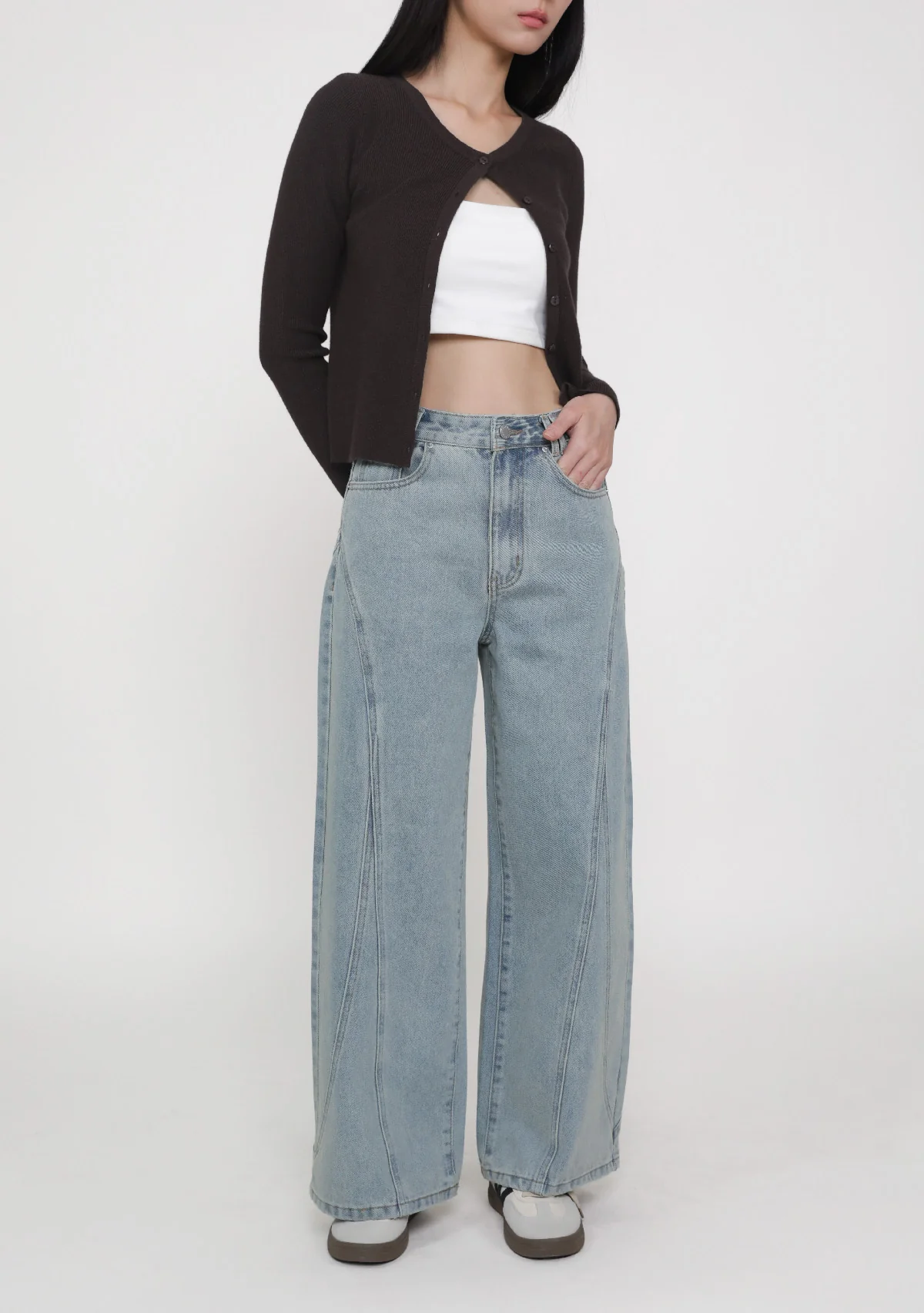 Jake Topstitch Wide Leg Denim Jeans - Image 10