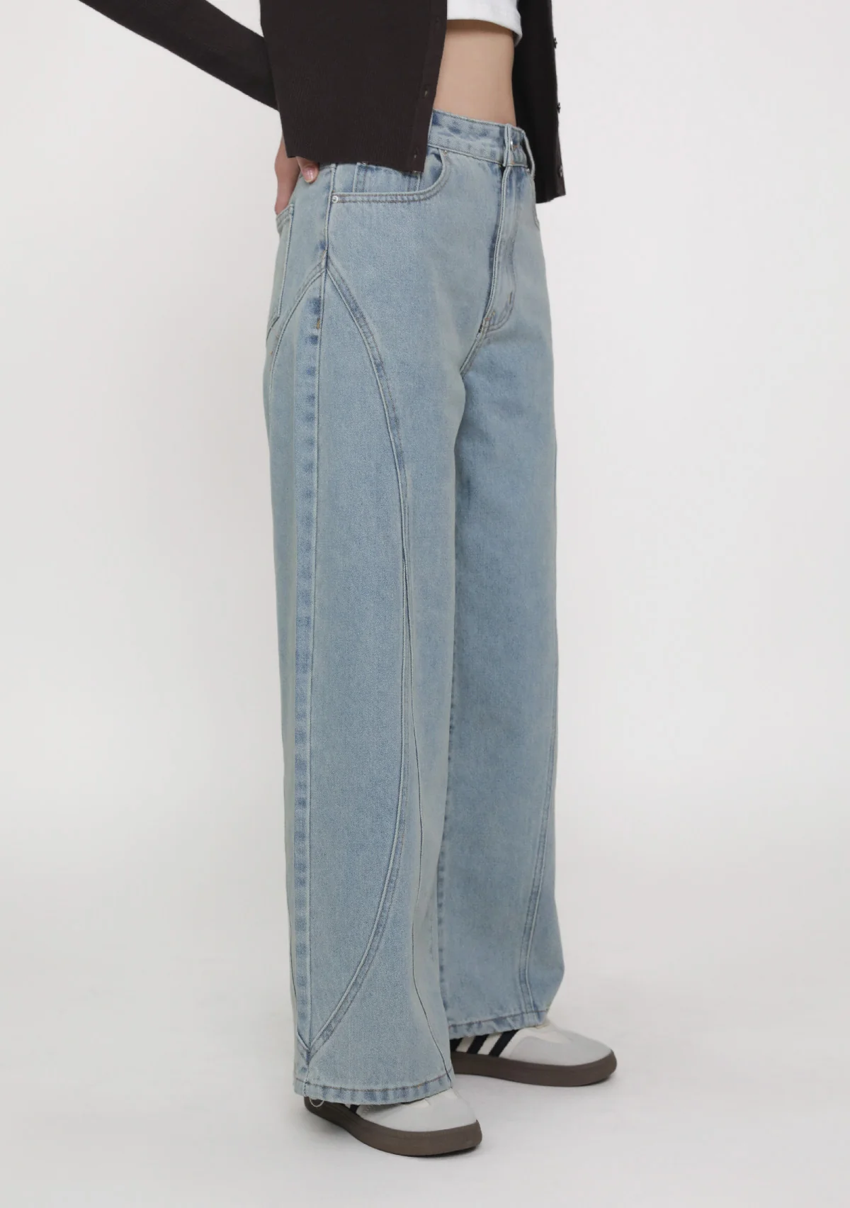 Jake Topstitch Wide Leg Denim Jeans - Image 11