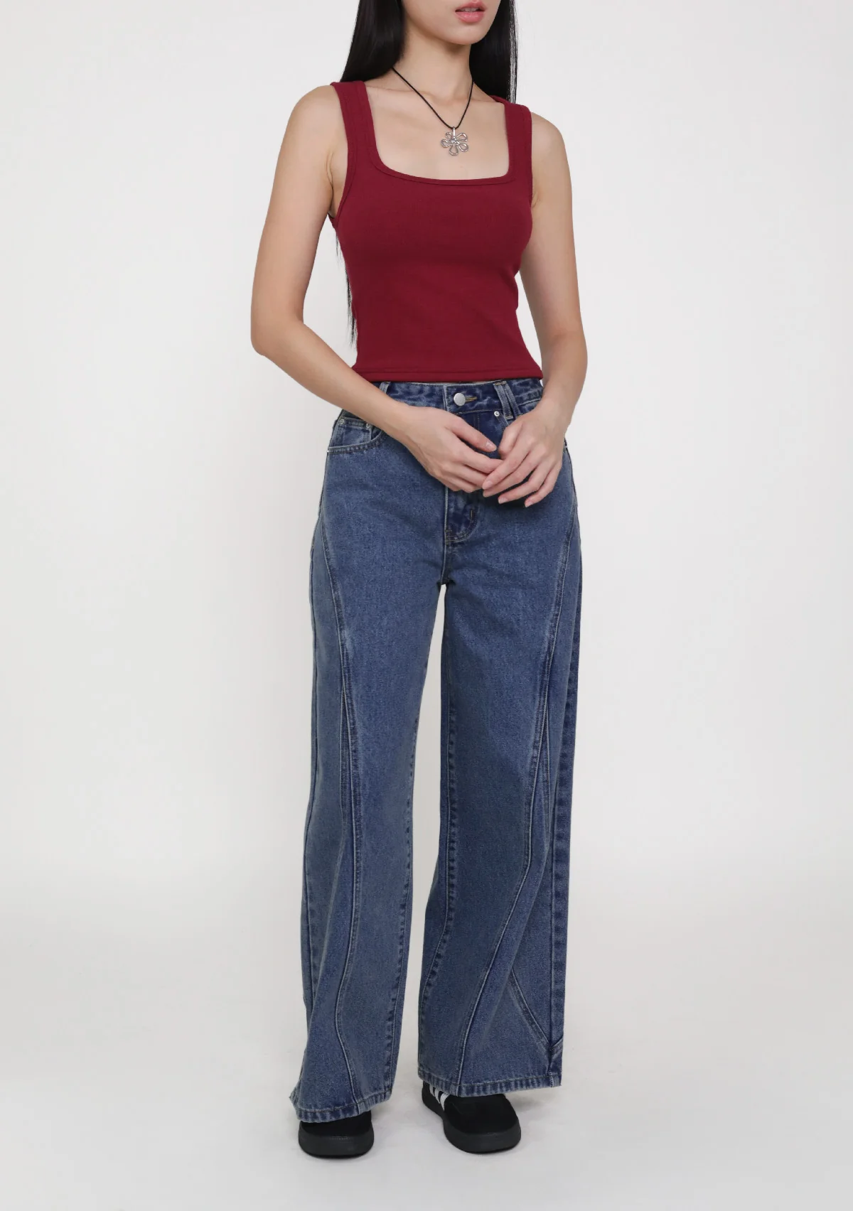 Jake Topstitch Wide Leg Denim Jeans - Image 13