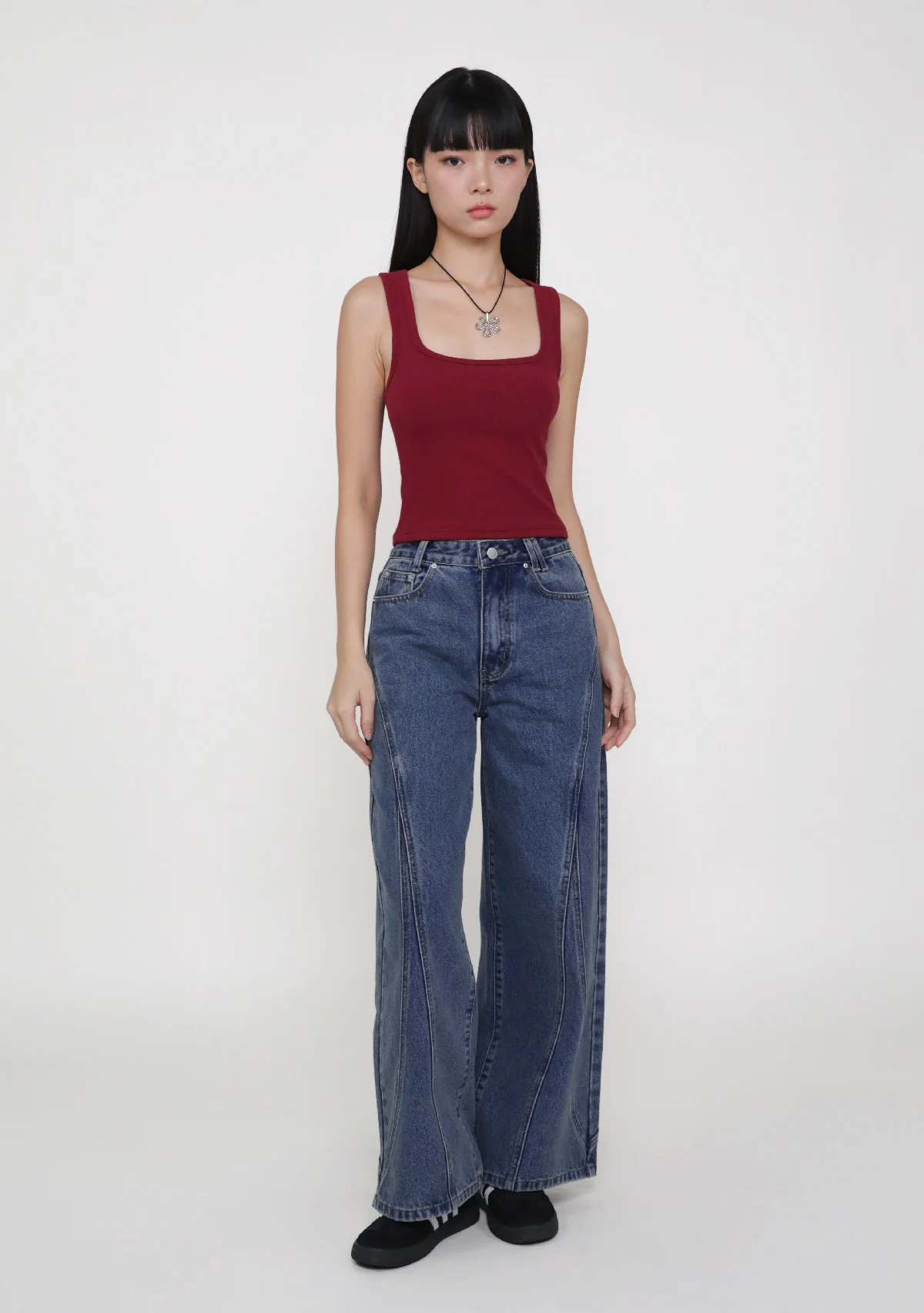 Jake Topstitch Wide Leg Denim Jeans - Image 14