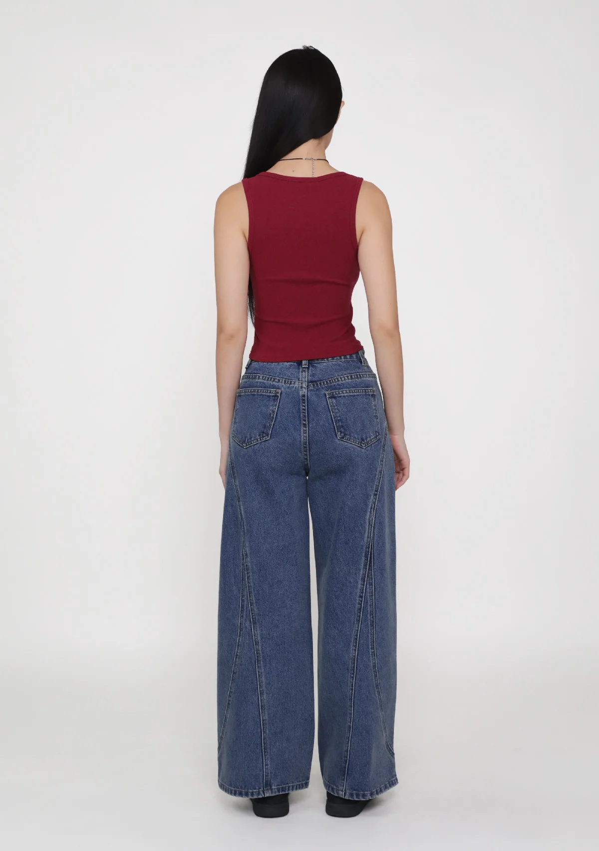 Jake Topstitch Wide Leg Denim Jeans - Image 15