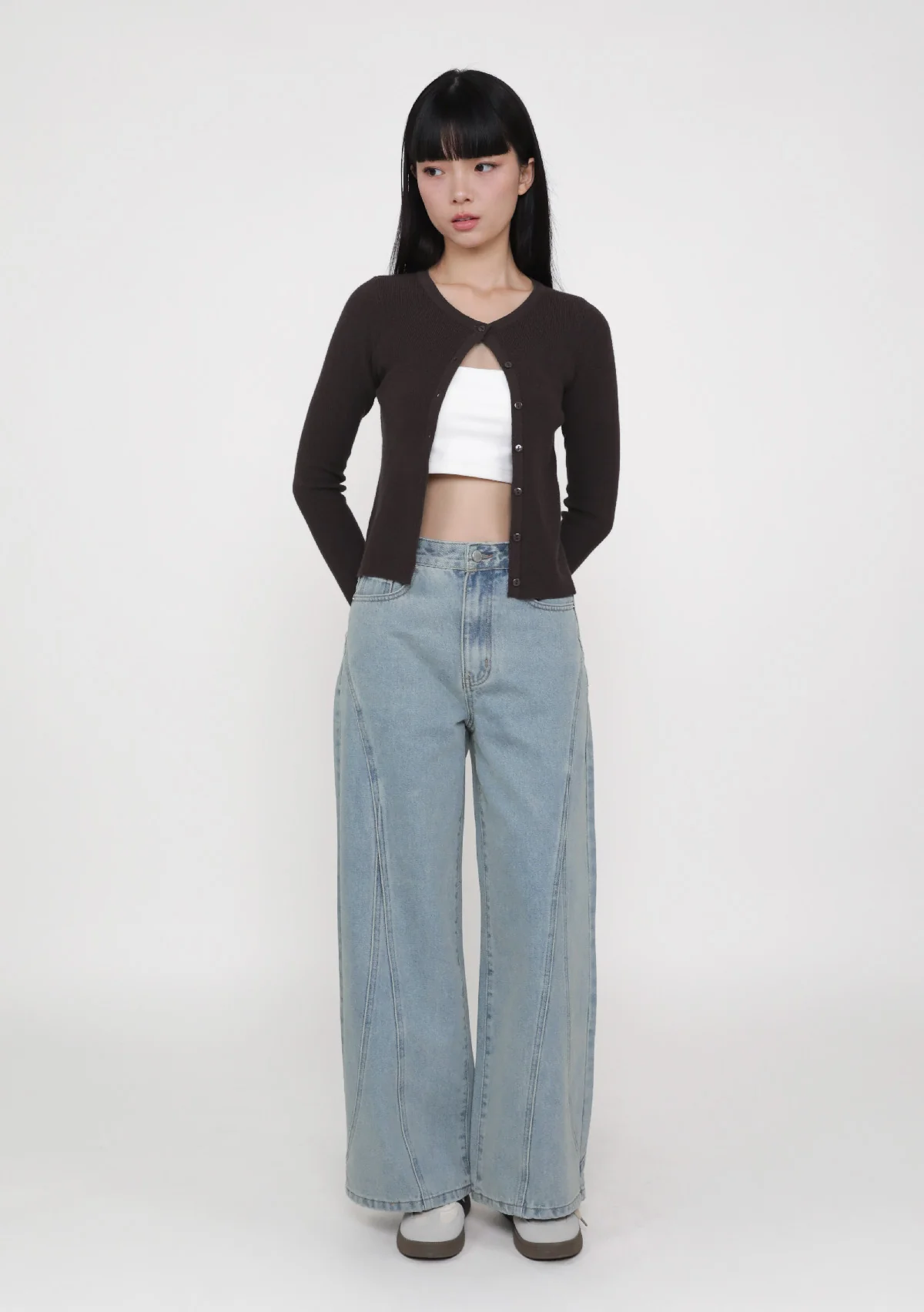 Jake Topstitch Wide Leg Denim Jeans - Image 5