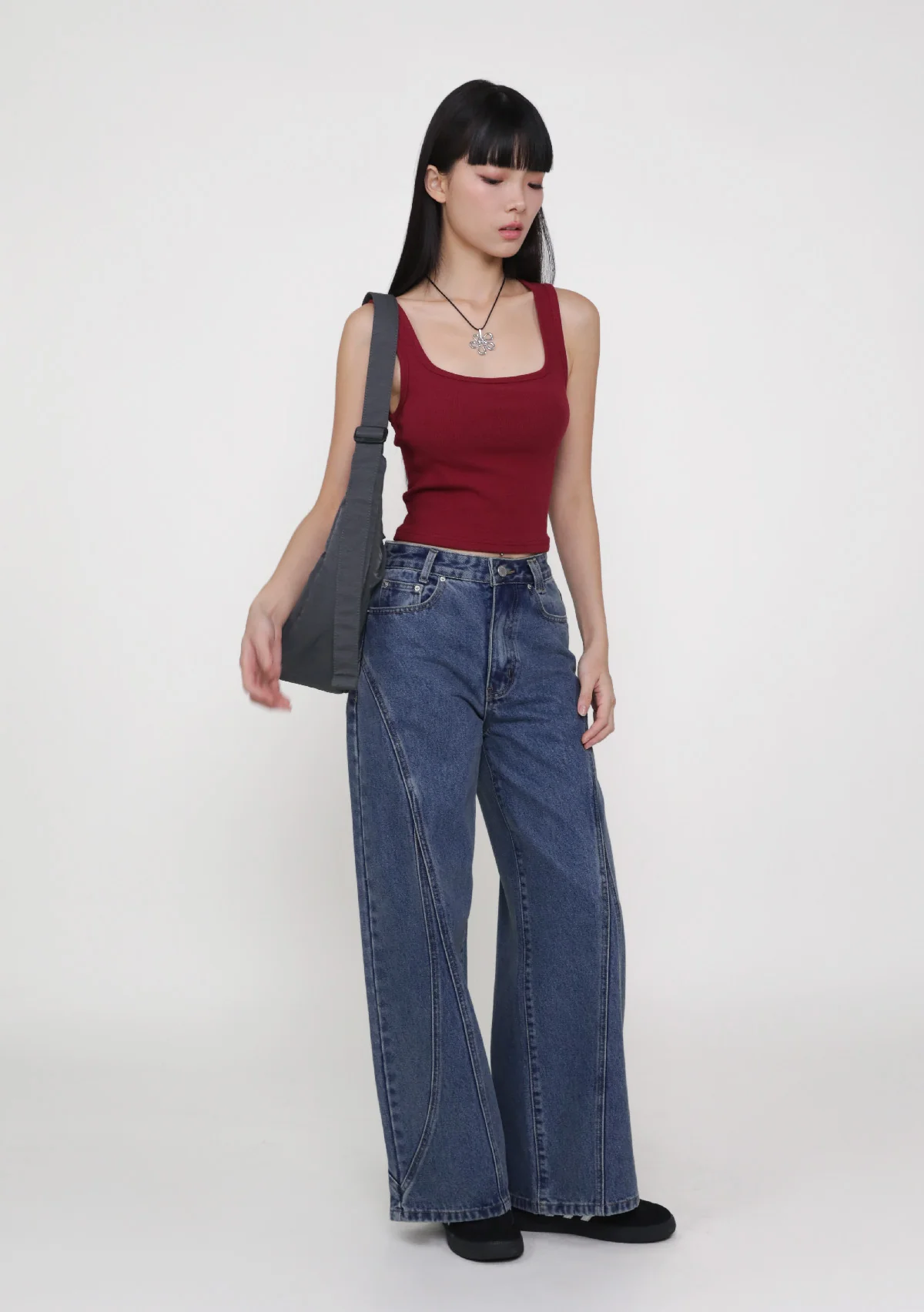 Jake Topstitch Wide Leg Denim Jeans - Image 6