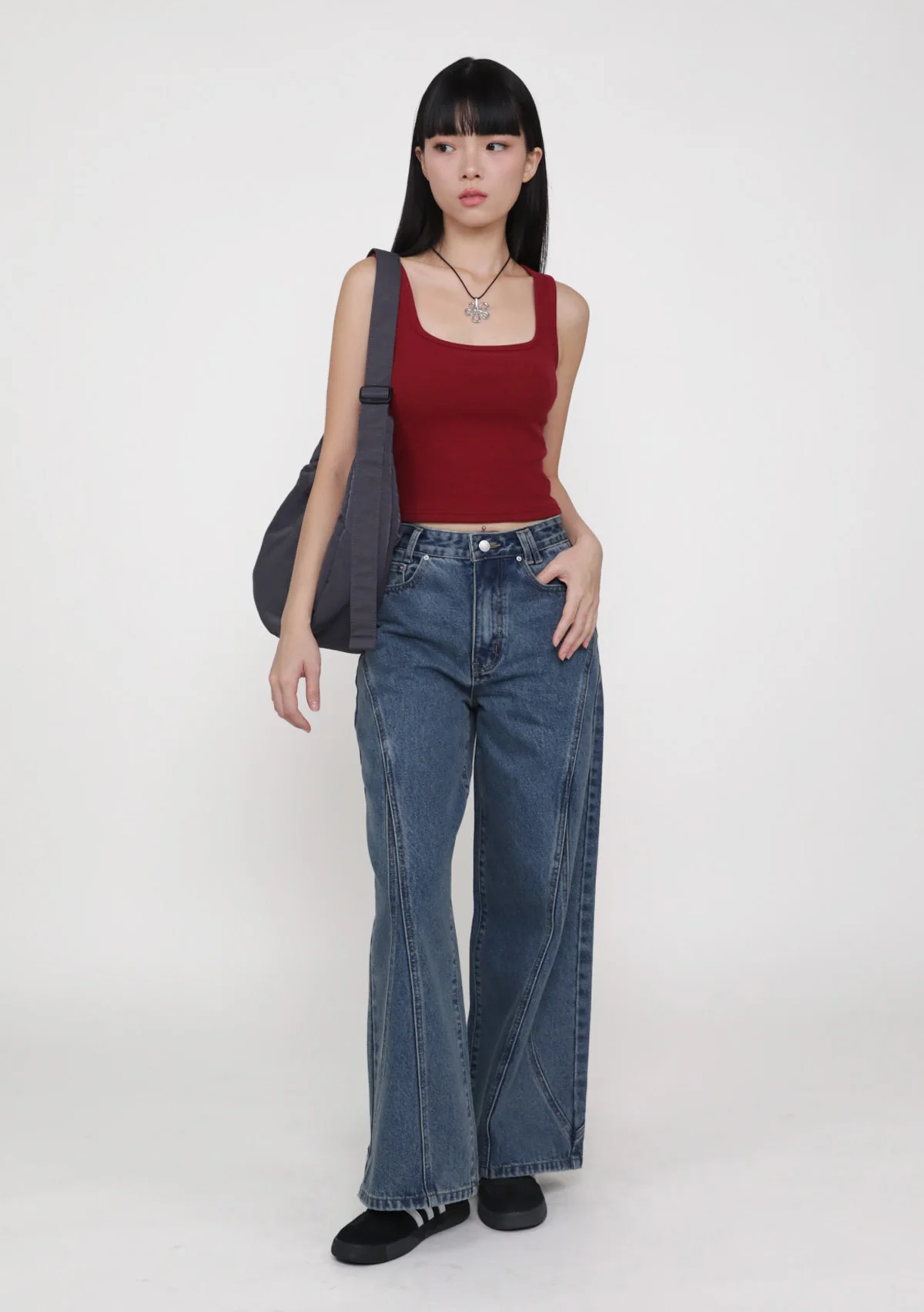 Jake Topstitch Wide Leg Denim Jeans - Image 7