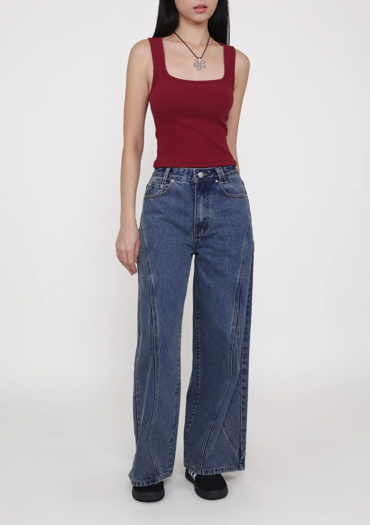 Jake Topstitch Wide Leg Denim Jeans - Image 8