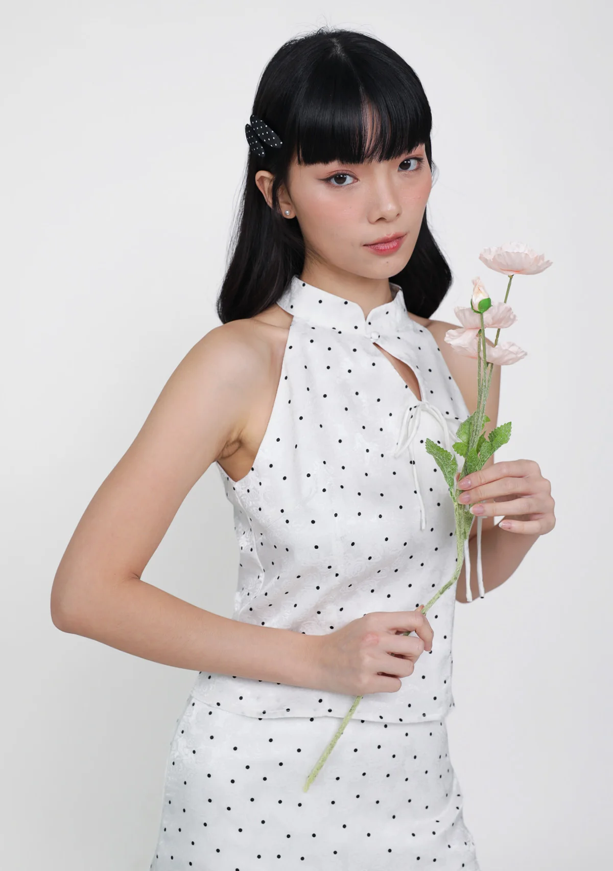 Yun Ribbon Qipao Halter Top (Polka Dot) - Image 3
