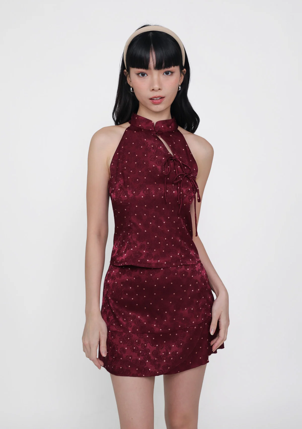 Yun Ribbon Qipao Halter Top (Polka Dot) - Image 5
